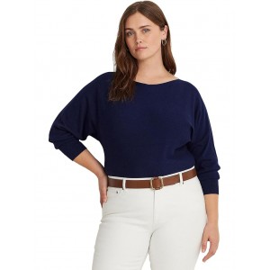 Plus-Size Cotton-Blend Dolman-Sleeve Sweater Refined Navy
