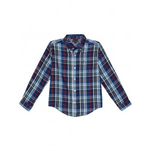 Central Long Sleeve Plaid Button-Down Shirt (Little Kids) Flag Blue