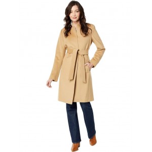 Wrap Coat with Faux Leather Detail Camel