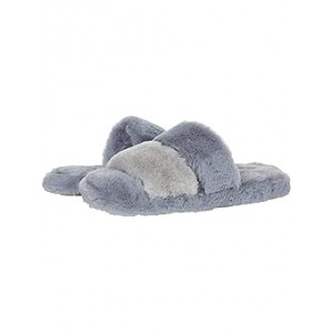 Two-Strap Scuff Slippers in Recycled Faux Fur Dusty Pool Multi Faux Fur