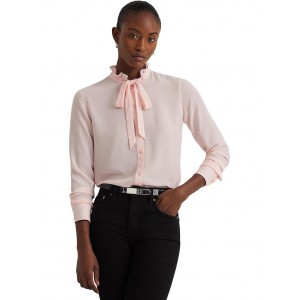 Classic Fit Georgette Tie-Neck Shirt Pink Opal