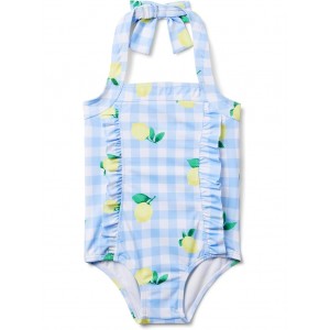 Gingham Lemon Print One-Piece Swimsuit (Toddler/Little Kid/Big Kid) White