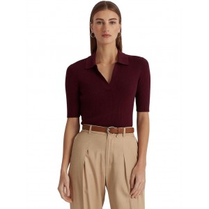 Rib-Knit Cotton-Blend Polo Sweater Vintage Burgundy