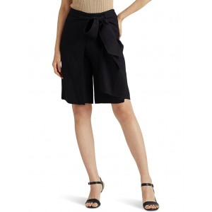 Tie Front Linen-Blend Twill Shorts Black