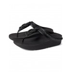 Fino Crystal-Cord Leather Toe Post Sandals Black