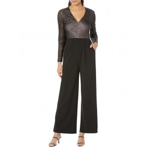 Sequin Bodice Jumpsuit with Long Sleeves Black/Black