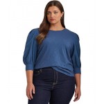 Plus-Size Jersey & Poplin Puff-Sleeve Top Frosted Lapis