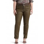 Plus Size Coated Mid-Rise Straight Ankle Jeans in Olive Fern Wash
