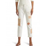 Petite Patchwork Relaxed Tapered Ankle Jeans in Cream Wash