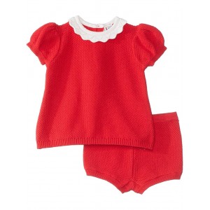Scallop Trim Sweater Set (Infant) Red