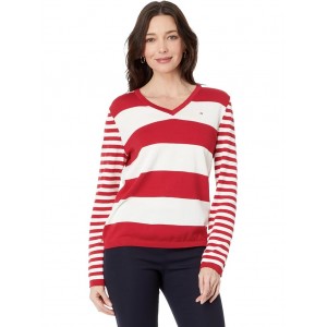 Mixed Stripe Ivy Sweater Scarlet Multi