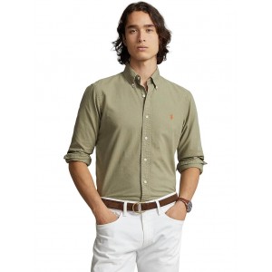 Classic Fit Long Sleeve Garment Dyed Oxford Shirt Sage Green