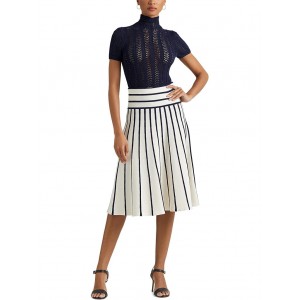 Striped Knit Midi Skirt Mascarpone Cream/French Navy
