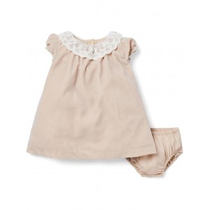 Velvet Lace Collar Dress (Infant) Cream