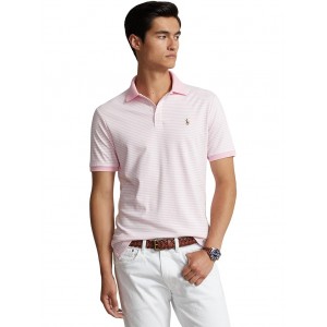 Classic Fit Striped Soft Cotton Polo Shirt Carmel Pink/White