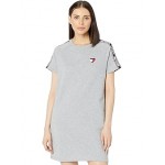 Short Sleeve French Terry Dress with Logo Tape Trim Stone Grey Heather