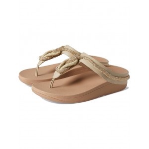 Fino Crystal-Cord Leather Toe Post Sandals Stone Beige