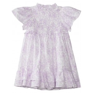 Smocked Flutter Sleeve Dress (Toddler/Little Kids/Big Kids) Purple