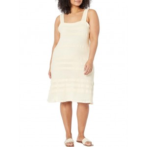 Plus Size Striped Knit Sleeveless Dress Mascarpone Cream