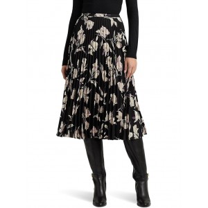 Floral Pleated Georgette Midi Skirt Black Multi