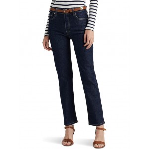 High-Rise Straight Ankle Jeans Rinse Wash