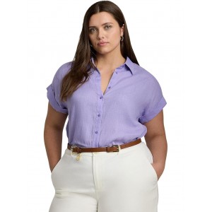 Plus-Size Linen Dolman-Sleeve Shirt Wild Lavender