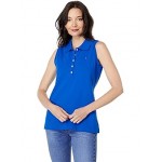 Sleeveless Solid Polo Cerulean