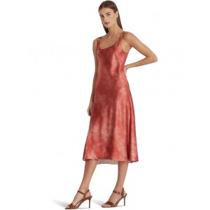 Tie-Dye Print Ring-Trim Satin Dress Red Sunstone Multi