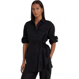 Belted Linen Shirt Polo Black