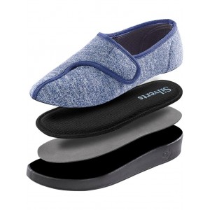 Extra Wide Easy Close Comfort Slipper Brushed Navy/Black