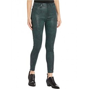 High-Waist Ankle Skinny in Coated Green Python