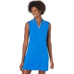Sleeveless Pipped and Tipped Solid Polo Dress Cerulean