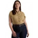 Plus-Size Linen Dolman-Sleeve Shirt Birch Tan