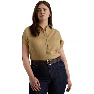 Plus-Size Linen Dolman-Sleeve Shirt Birch Tan