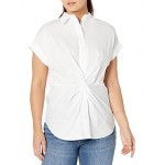 Petite Twist-Front Cotton Short Sleeve Shirt White