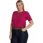 Plus Size Lace-Up Stretch Cotton Tee Fuchsia Berry