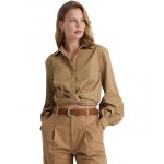 Twist-Front Broadcloth Cropped Shirt Classic Camel