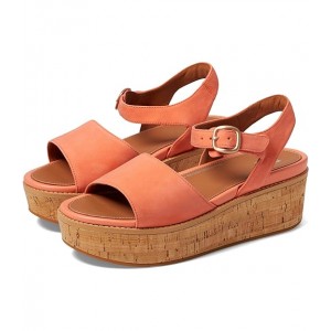 Eloise Cork-Wrap Suede Back-Strap Wedge Sandals Sunshine Coral