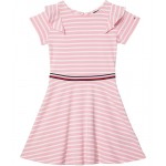 Stripe Ruffle Dress (Big Kids) Sea Pink