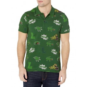 Icon Heroes Short Sleeve Polo Shirt with All Over Patch Print Green/Multicolor