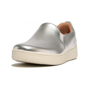 Rally Leather Slip-On Skate Sneakers Silver