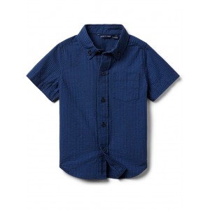 Seersucker Button Up Shirt (Toddler/Little Kids/Big Kids) Navy