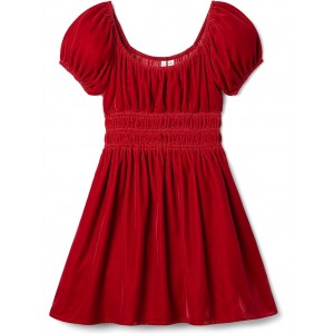 Velvet Puff Sleeve Dress (Big Kids) Red