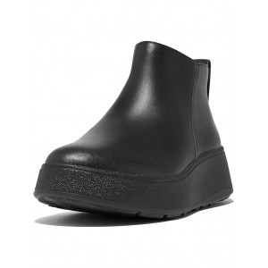 F-Mode Leather Flatform Zip Ankle Boots All Black