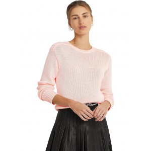 Cotton-Blend Crewneck Sweater Pink Opal