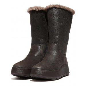 FitFlop F-Mode Roll-Down Shearling Flatform Calf Boots