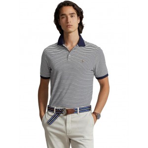 Custom Slim Fit Striped Soft Cotton Polo Shirt Refined Navy/White