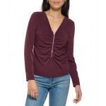 Long Sleeve Ruched Zip Front Port