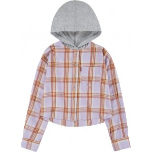 Hooded Button-Up Flannel Shirt (Big Kids) Pastel Lilac