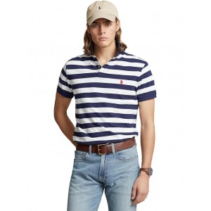 Classic Fit Striped Mesh Polo Shirt Navy Mu